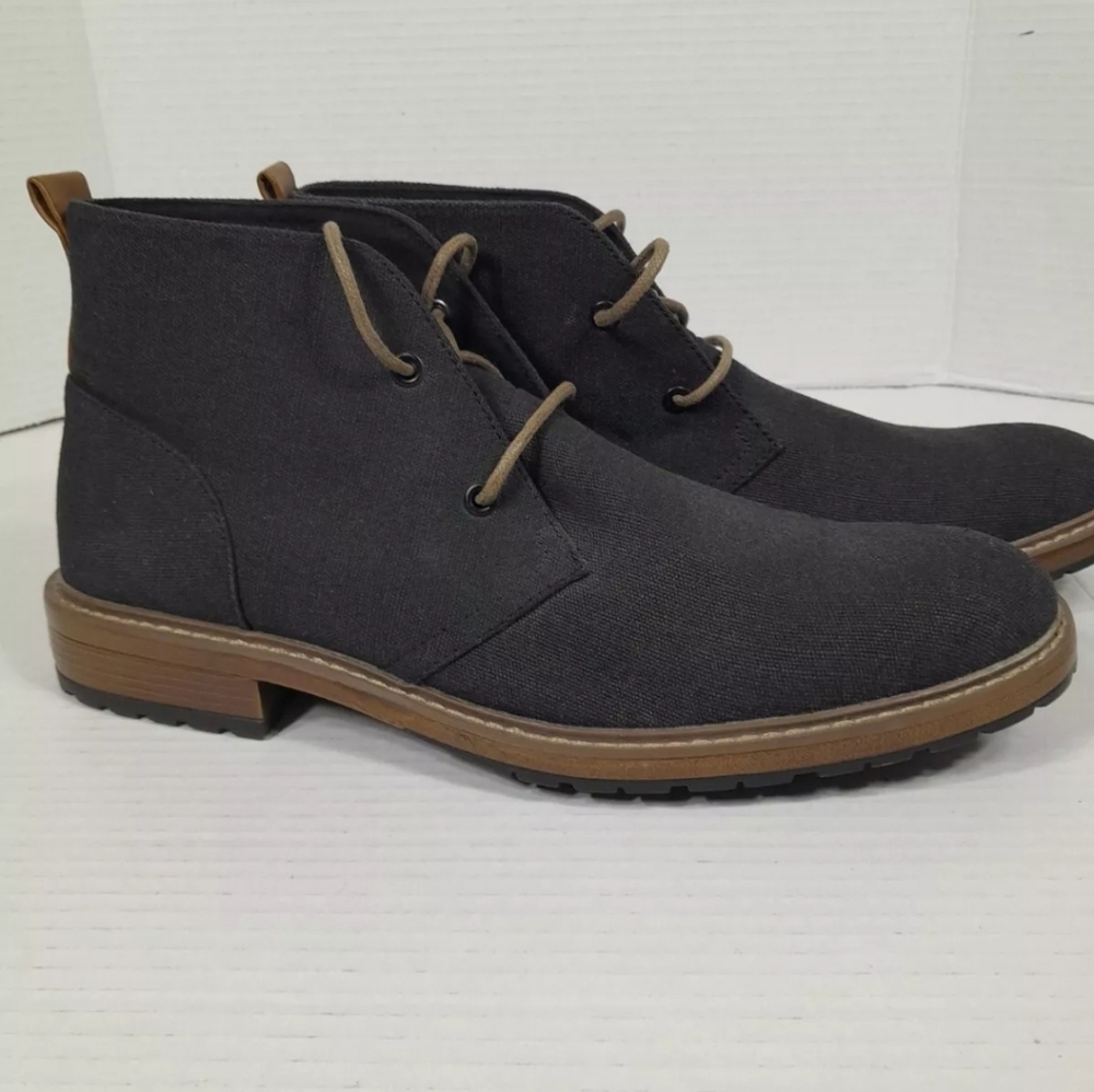 Perry Ellis Tim II Shoes Men SZ 11 Charcoal Black Canvas Chukka Boots LUG SOLE - Picture 2 of 10